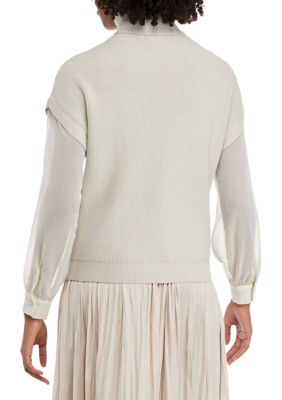 Women's Chiffon Sleeve Turtleneck 2fer Sweater