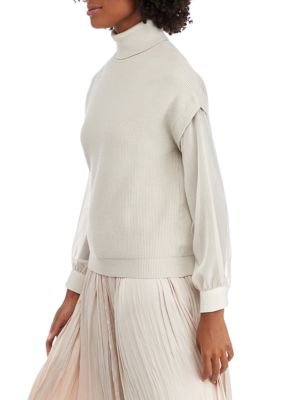 Women's Chiffon Sleeve Turtleneck 2fer Sweater