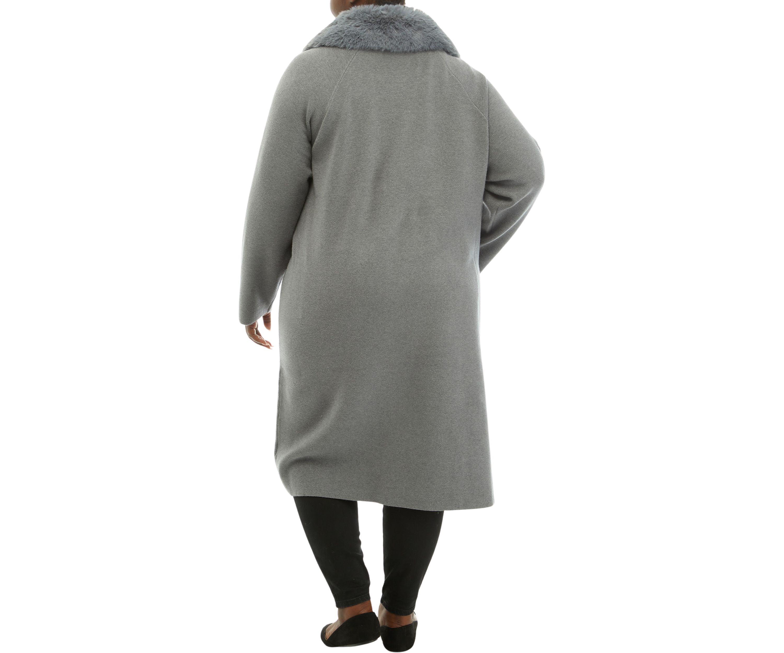 Plus Size Open Front Fur Collar Duster Cardigan