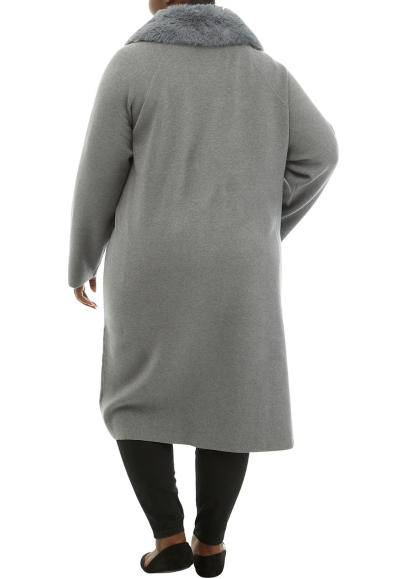 Plus Size Open Front Fur Collar Duster Cardigan