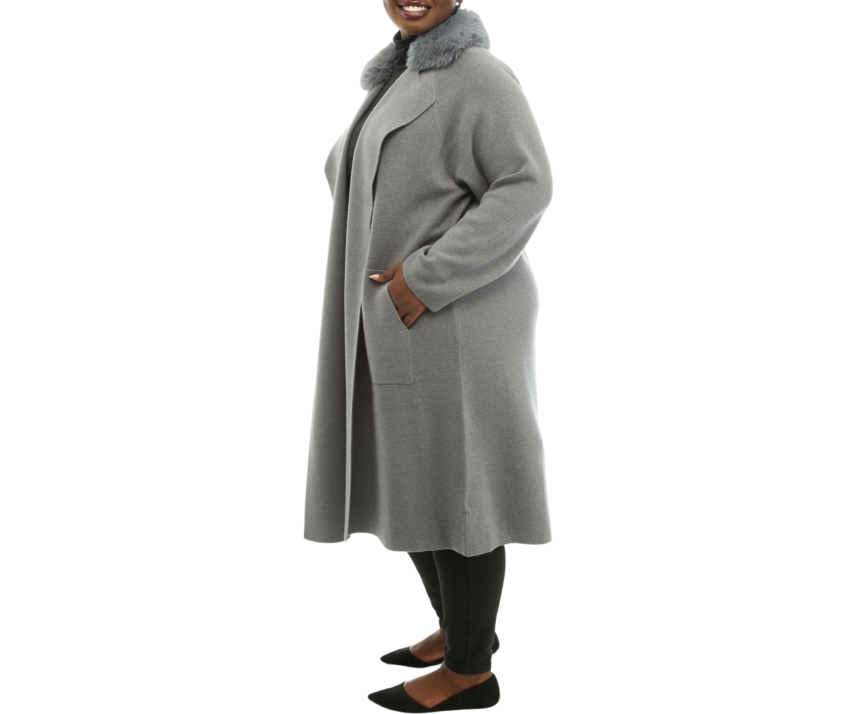 Plus Size Open Front Fur Collar Duster Cardigan