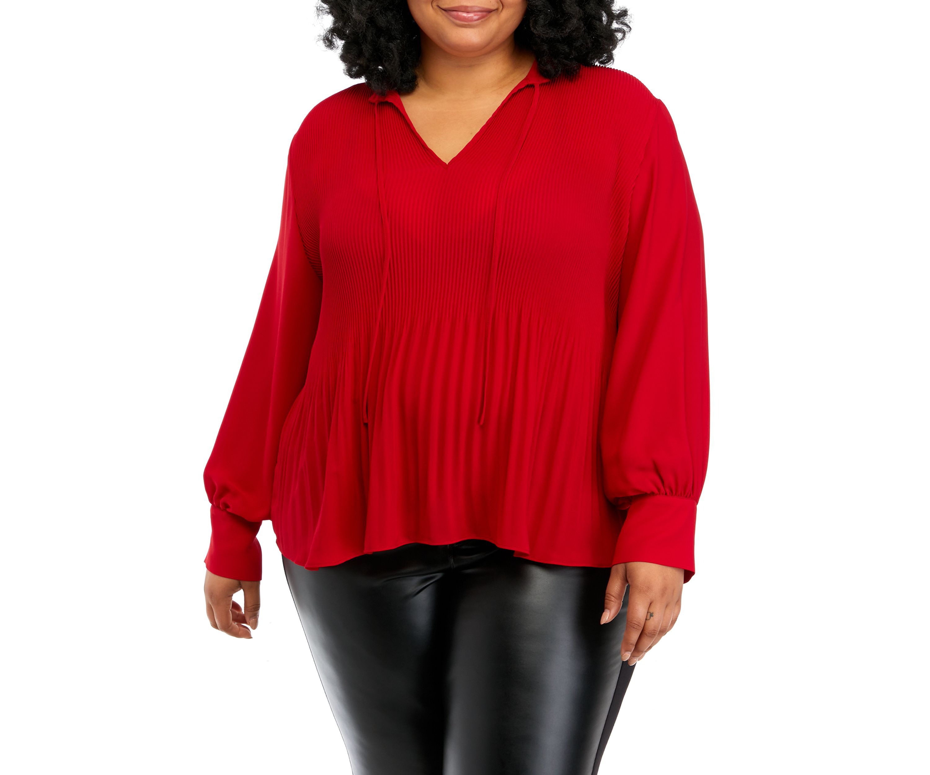 Plus Size Tie Neck Pleated Blouse