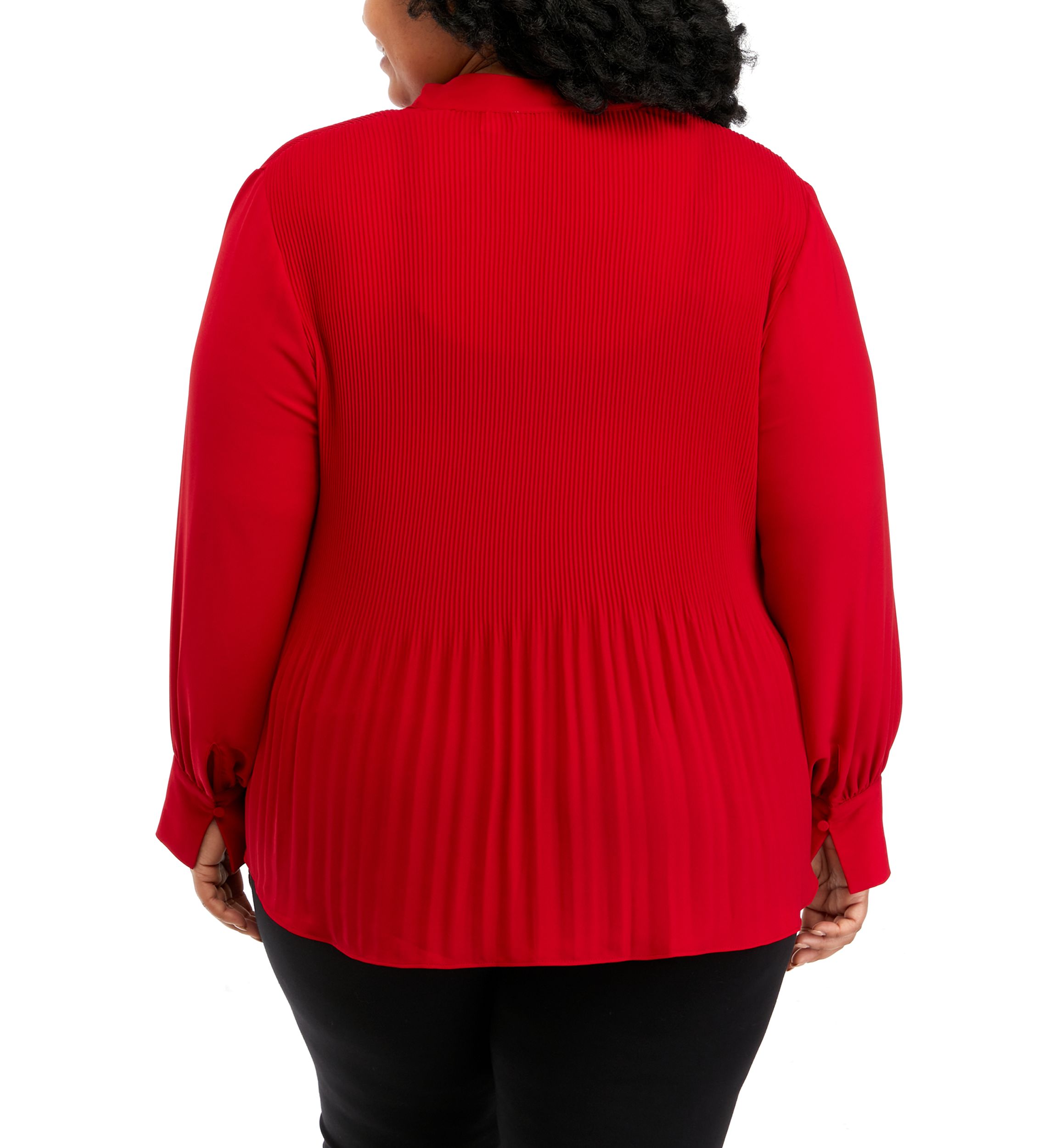 Plus Size Tie Neck Pleated Blouse