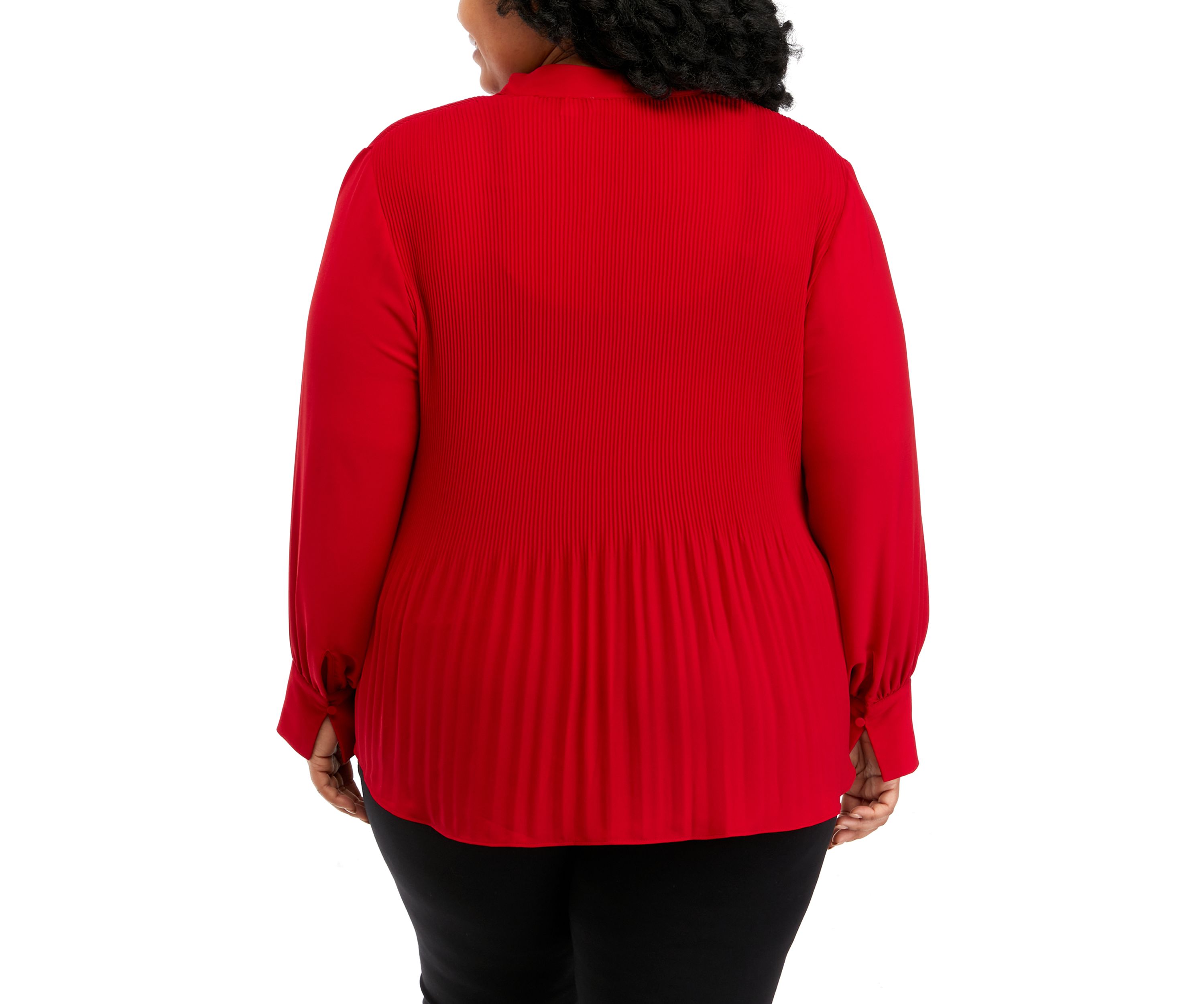 Plus Size Tie Neck Pleated Blouse