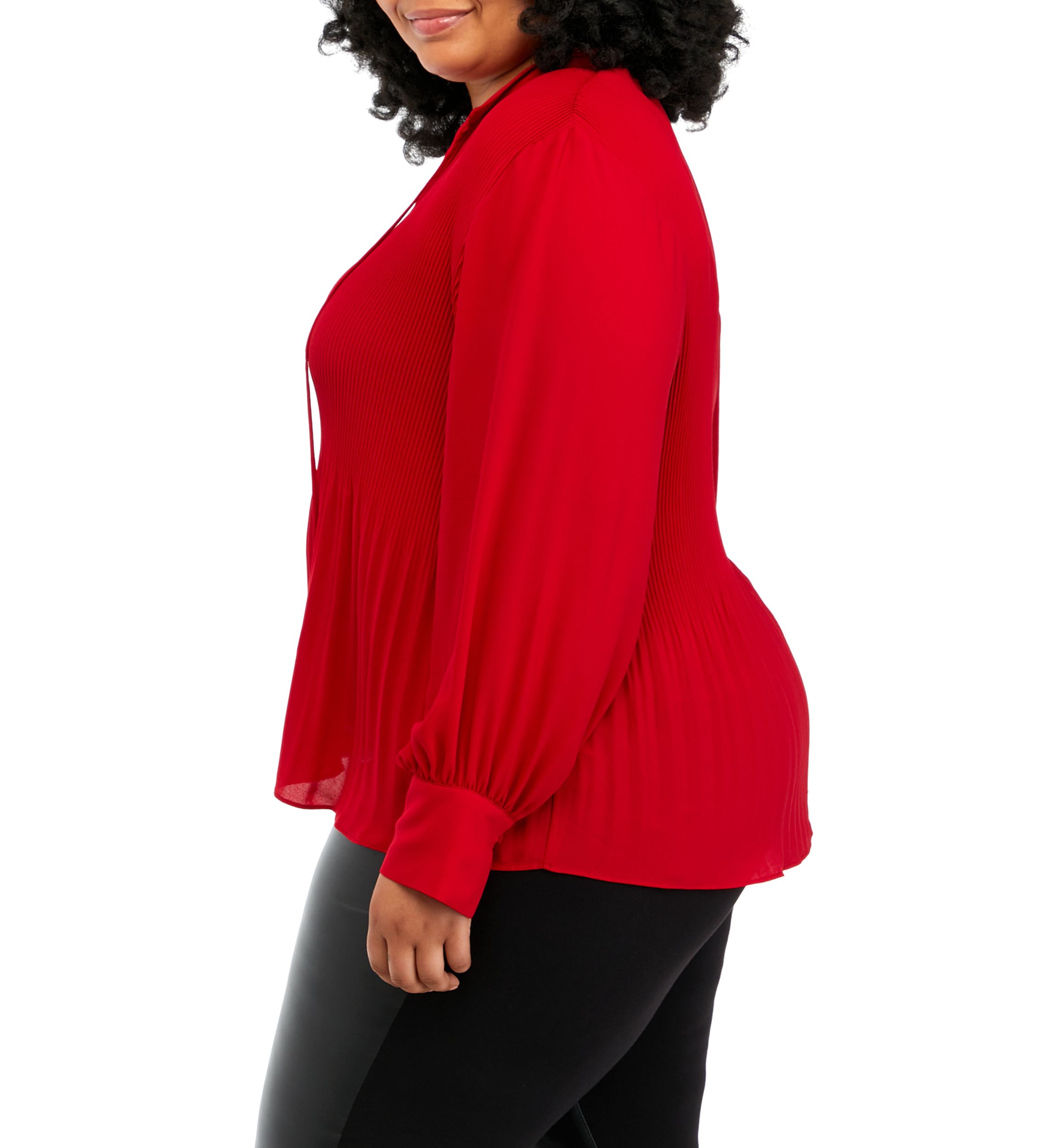 Plus Size Tie Neck Pleated Blouse