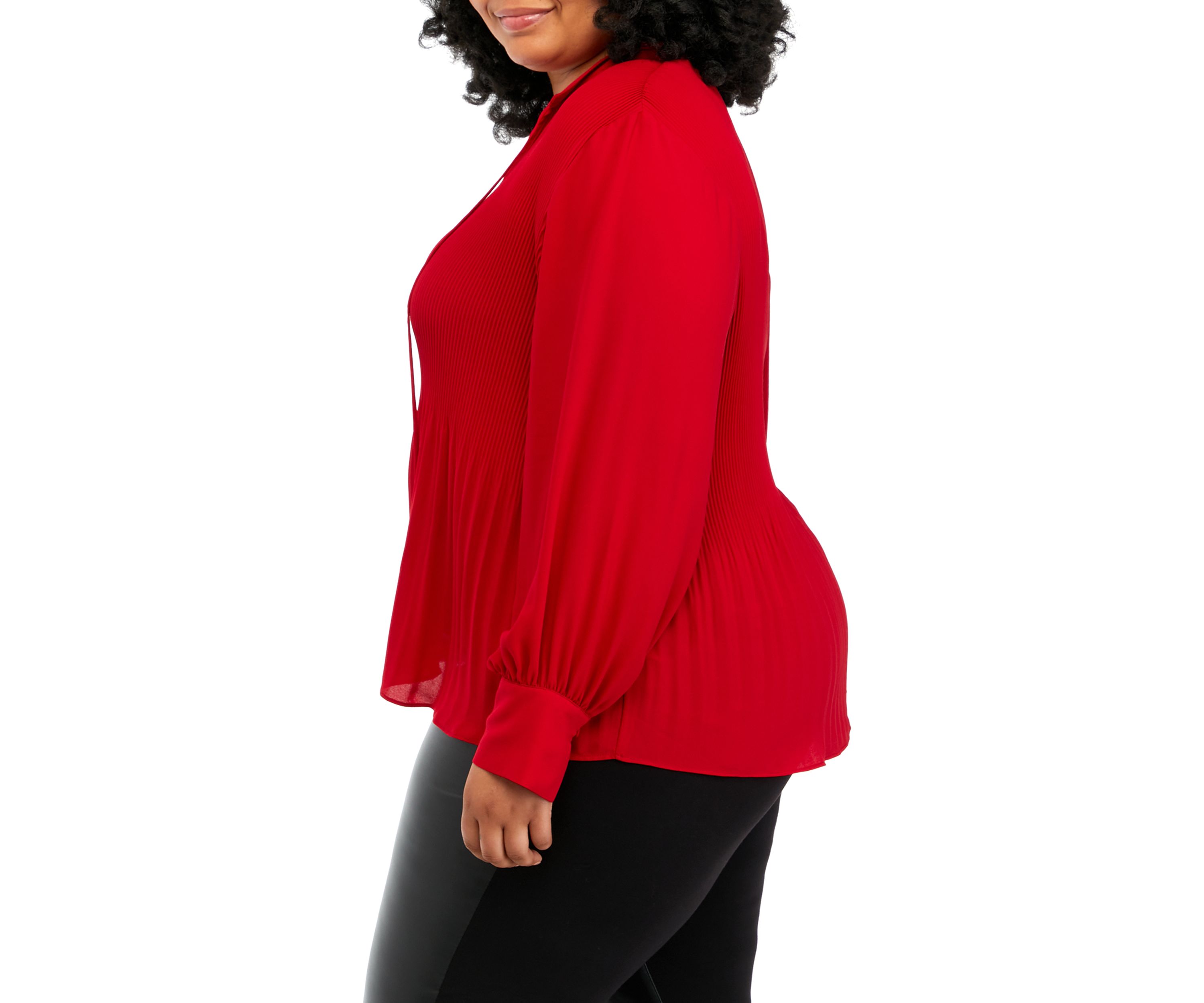 Plus Size Tie Neck Pleated Blouse