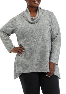 PHILOSOPHY BY REPUBLIC Women's Plus Size Cowl Hankerchief Hem Lurex Top