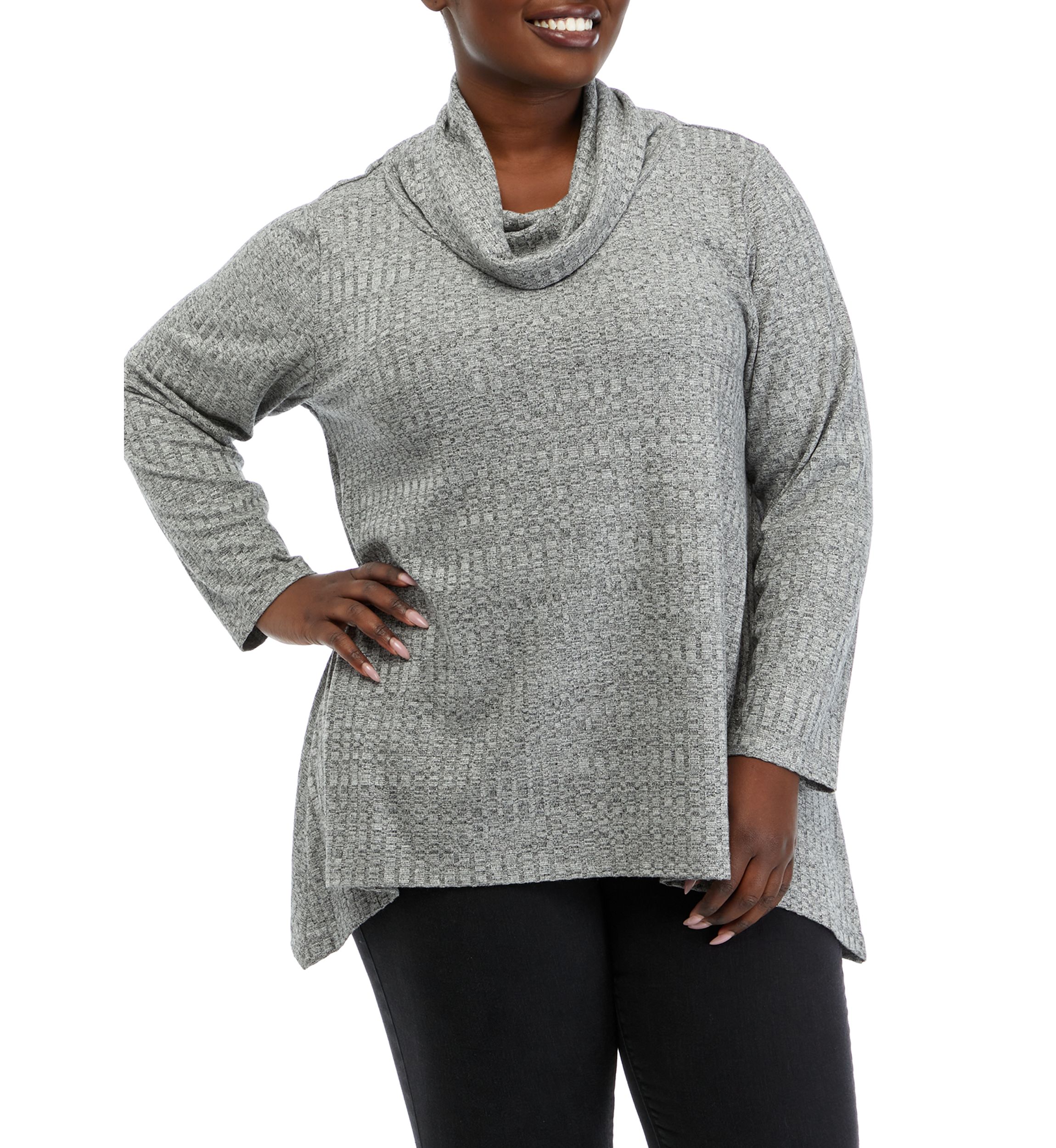 Plus Size Cowl Hankerchief Hem Lurex Top