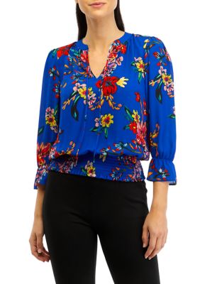 Women's Floral Printed Smocked Blouse