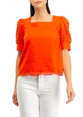 Women's Eyelet Trim Top