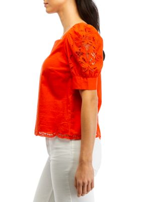 Women's Eyelet Trim Top