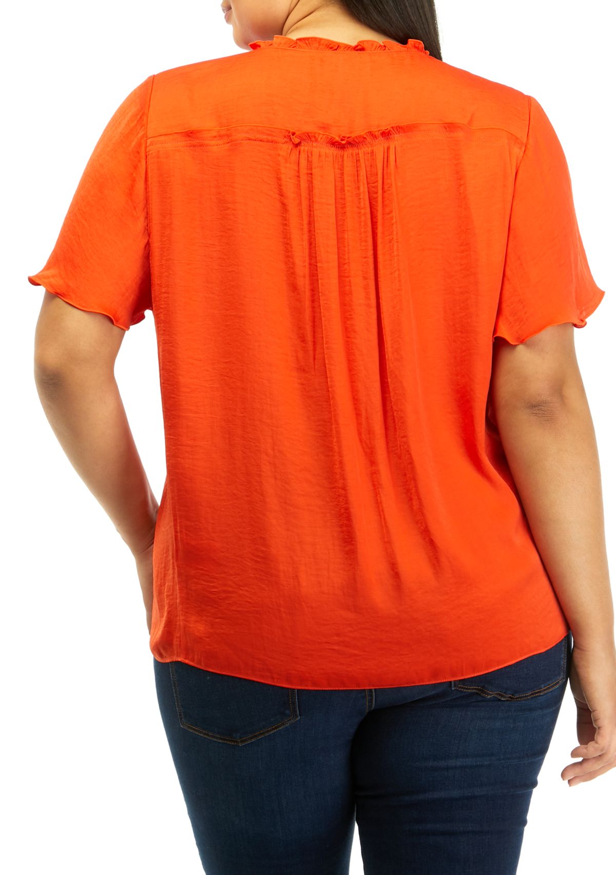 Plus Size Airflow Flutter Sleeve V-Neck Tie Front Blouse