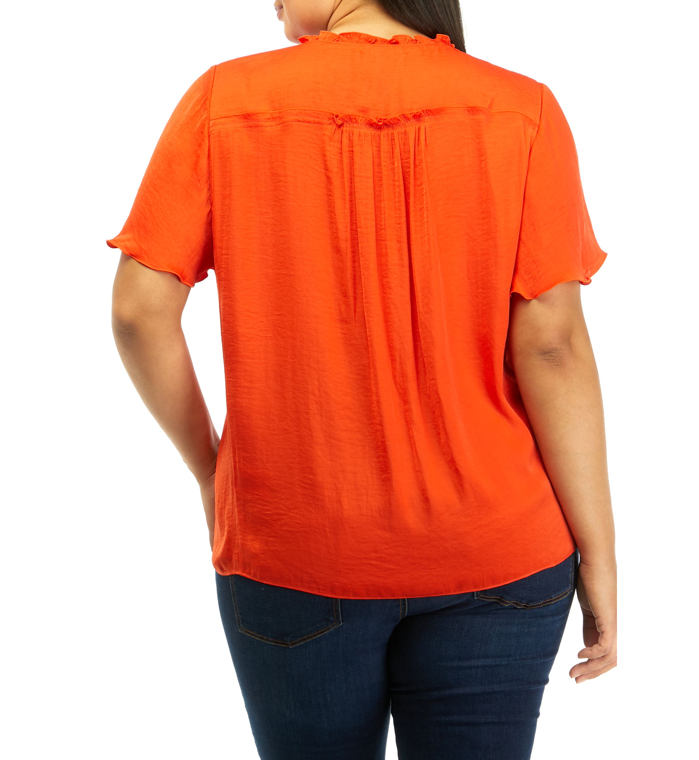 Plus Size Airflow Flutter Sleeve V-Neck Tie Front Blouse