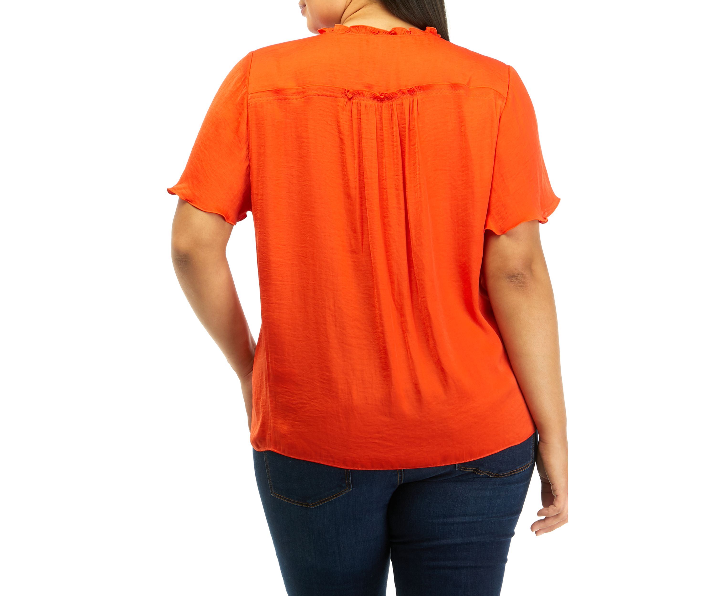 Plus Size Airflow Flutter Sleeve V-Neck Tie Front Blouse