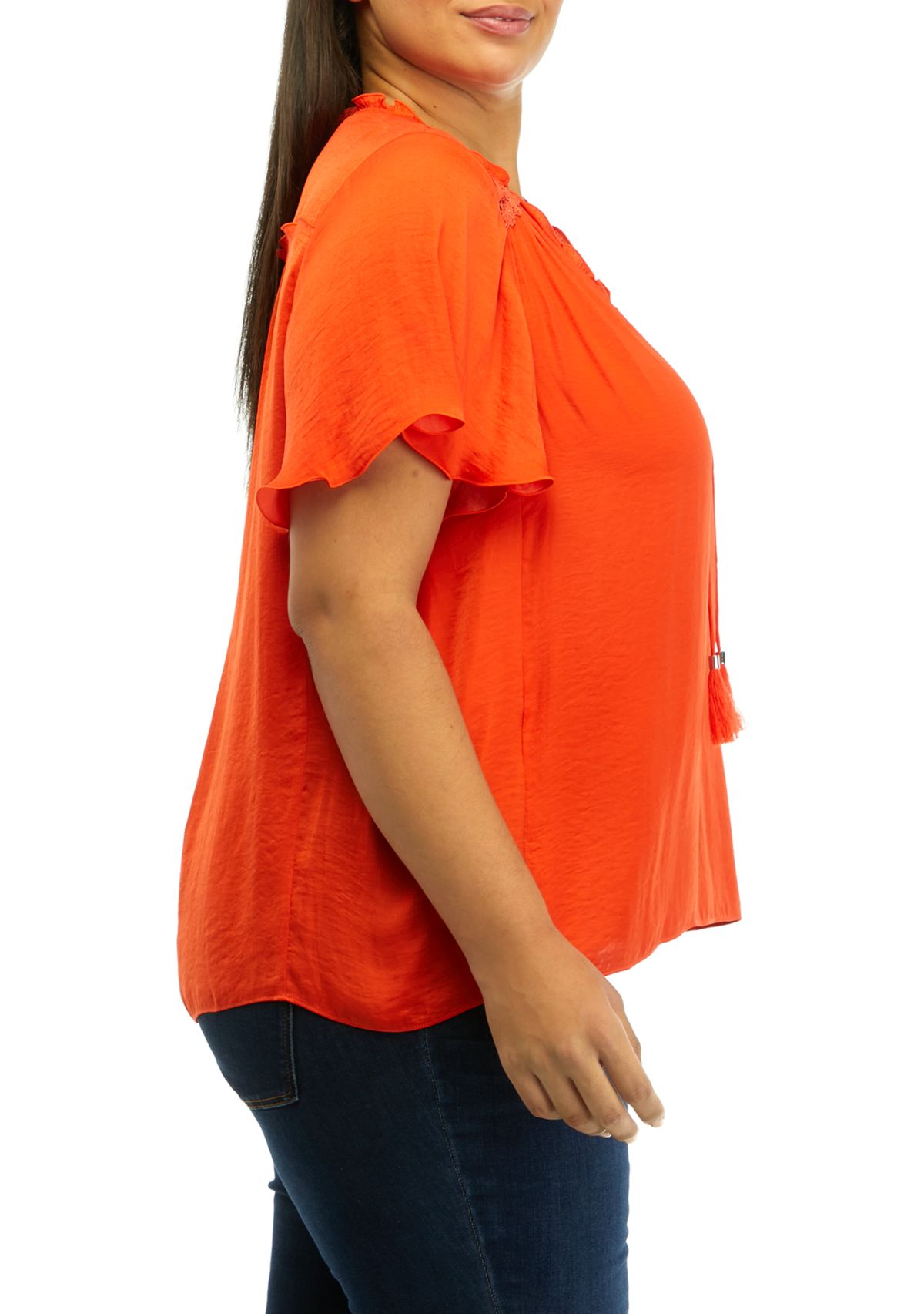 Plus Size Airflow Flutter Sleeve V-Neck Tie Front Blouse