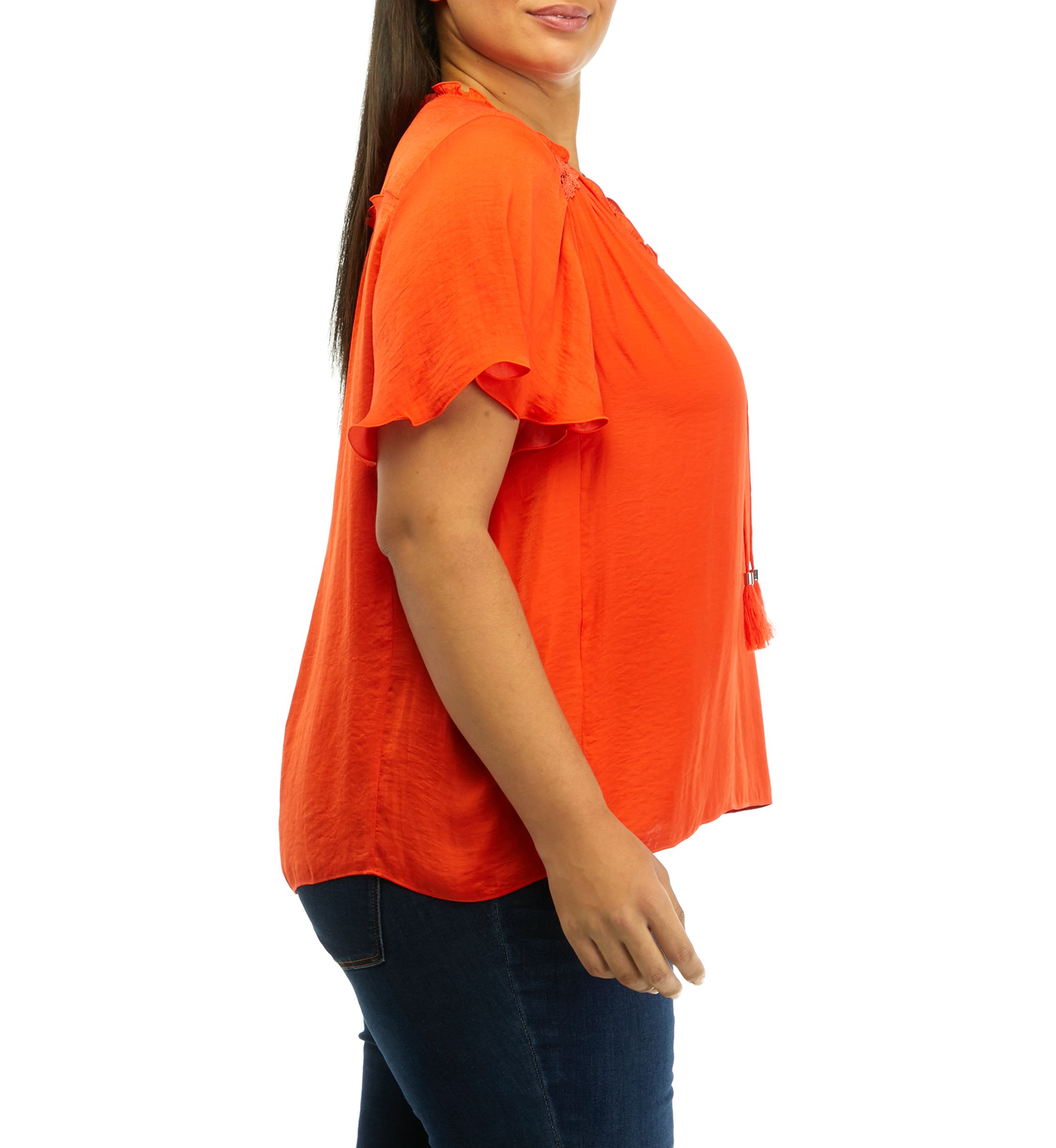 Plus Size Airflow Flutter Sleeve V-Neck Tie Front Blouse