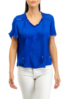 PHILOSOPHY BY REPUBLIC Women's Flutter Sleeve Airflow Peasant Blouse, Small