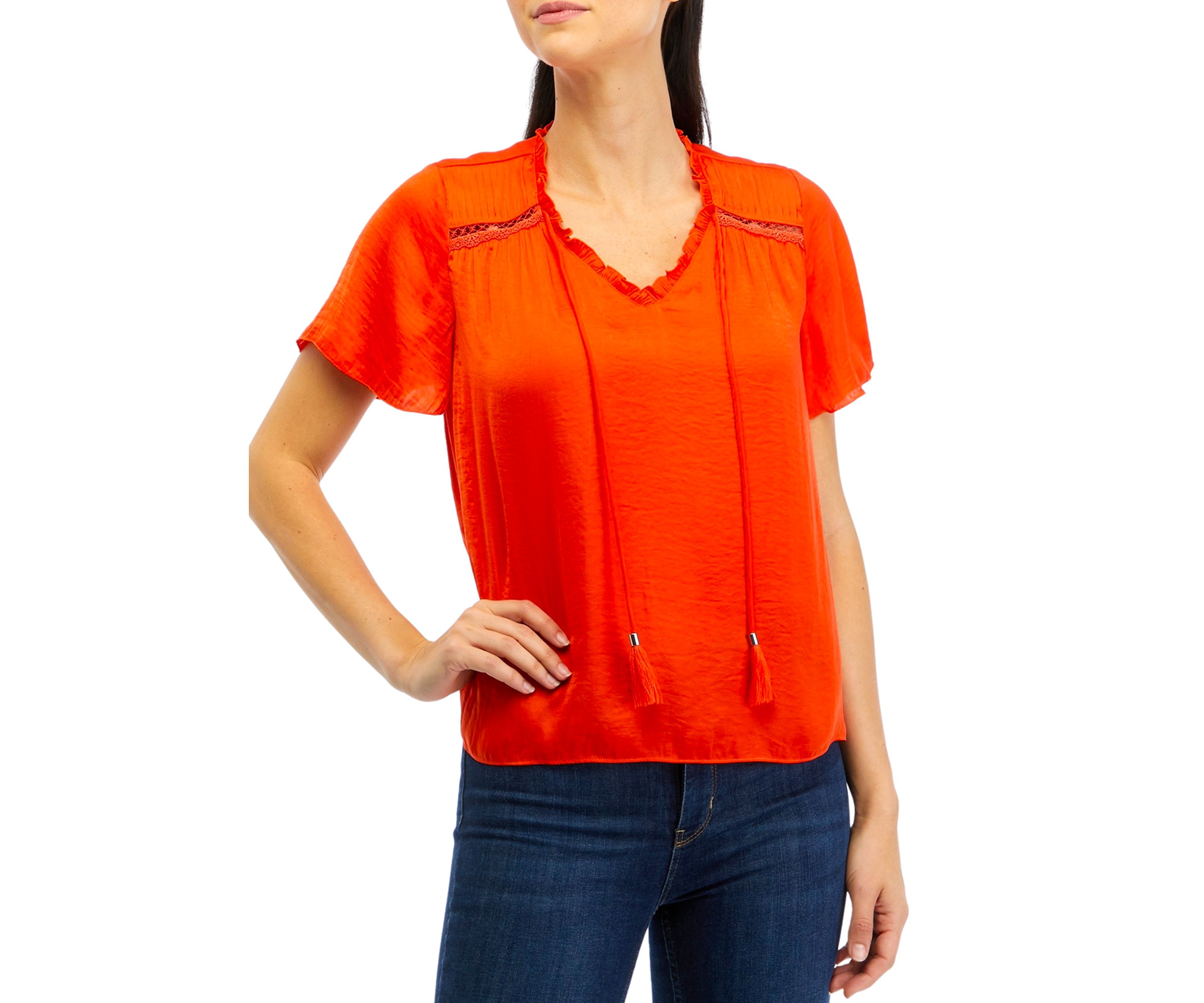 Womens Flutter Sleeve Airflow Peasant Blouse