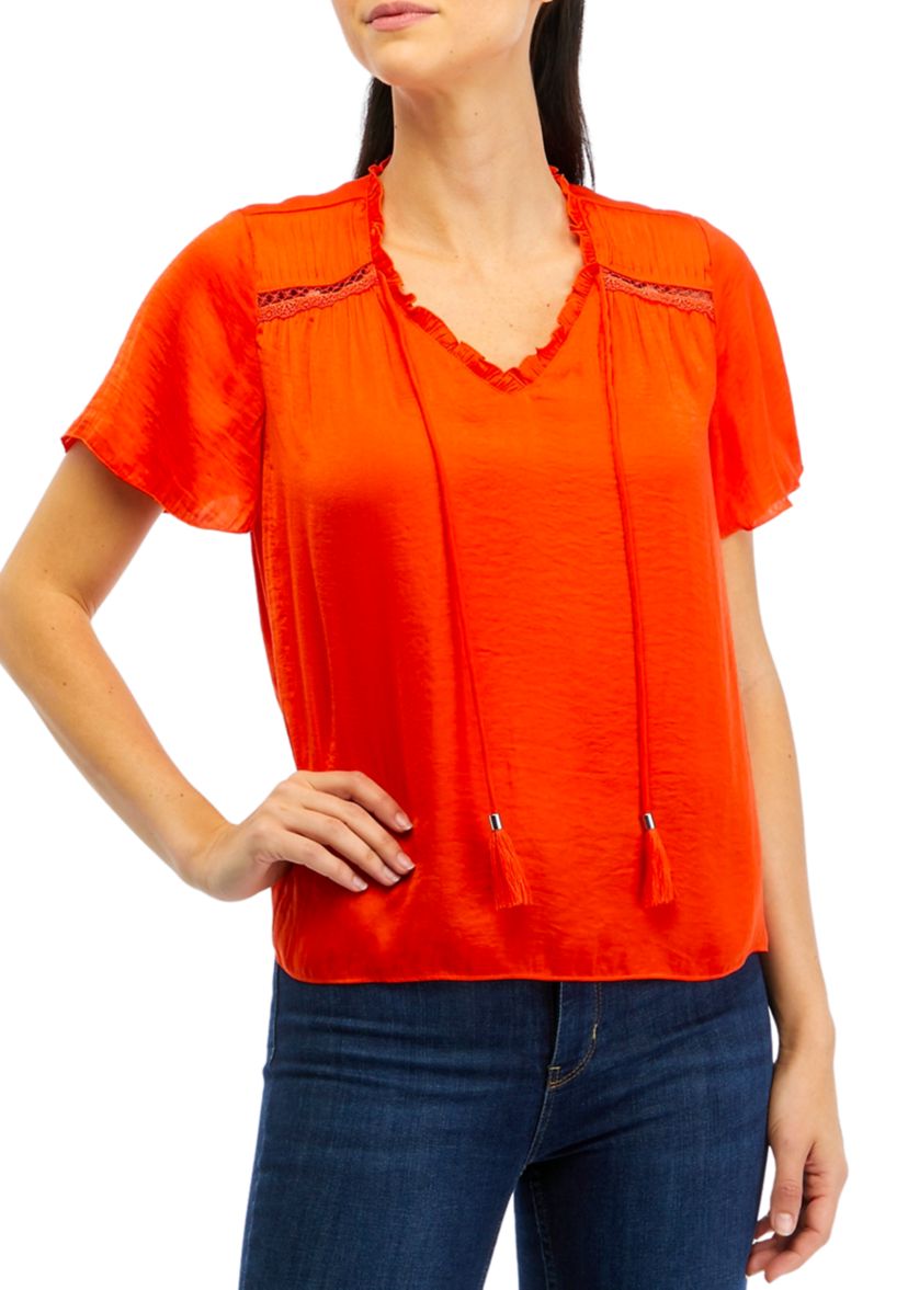 Womens Flutter Sleeve Airflow Peasant Blouse