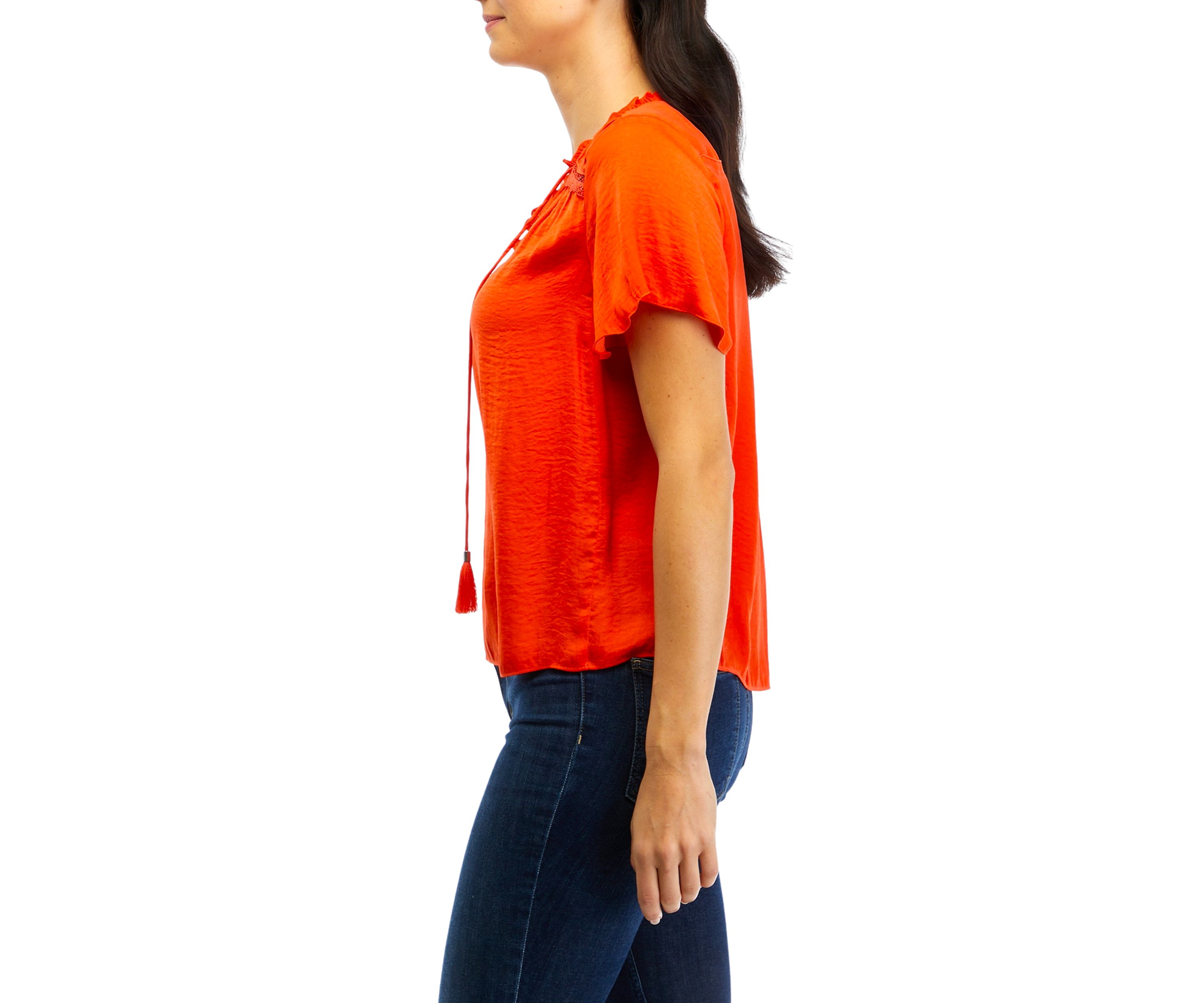 Womens Flutter Sleeve Airflow Peasant Blouse