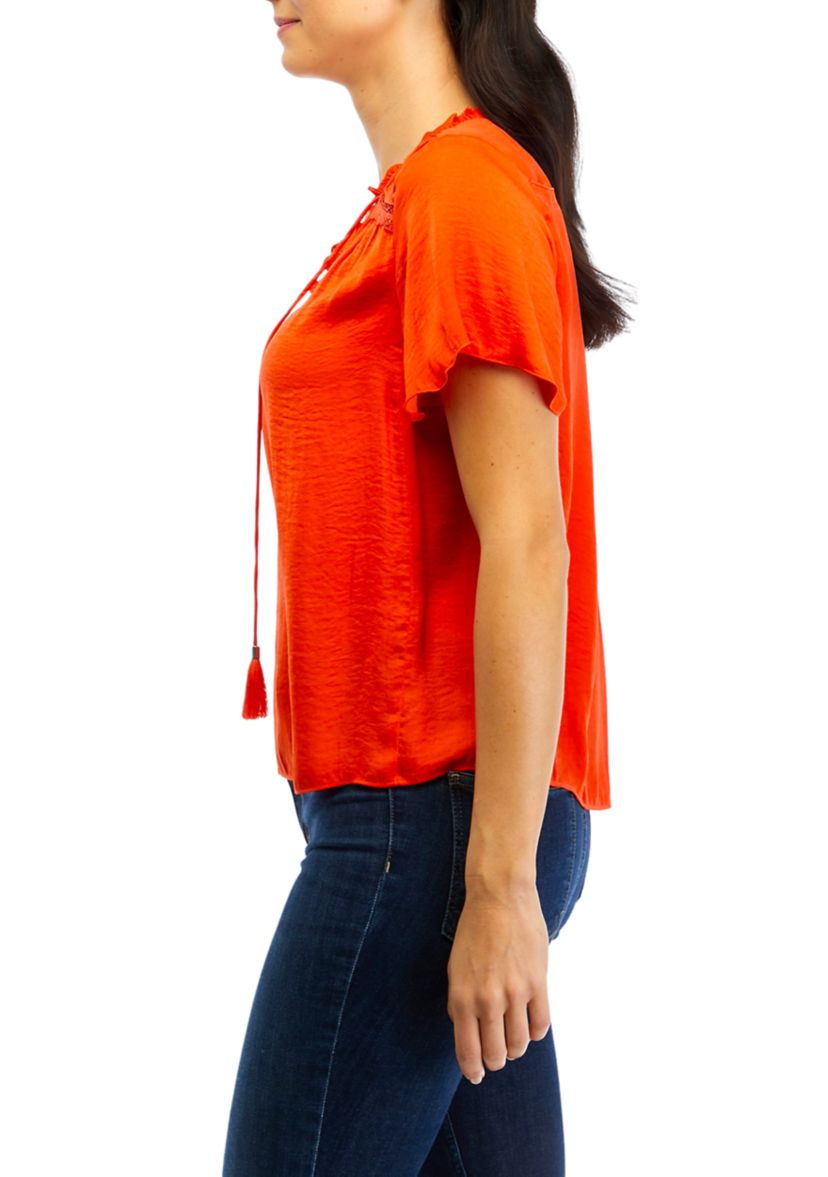 Womens Flutter Sleeve Airflow Peasant Blouse