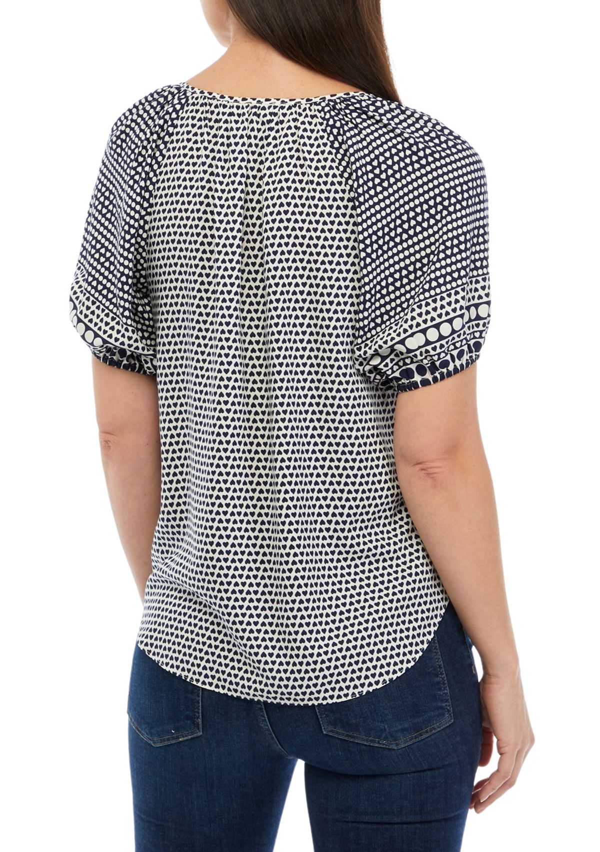 Womens Puff Sleeve Heart Printed Top
