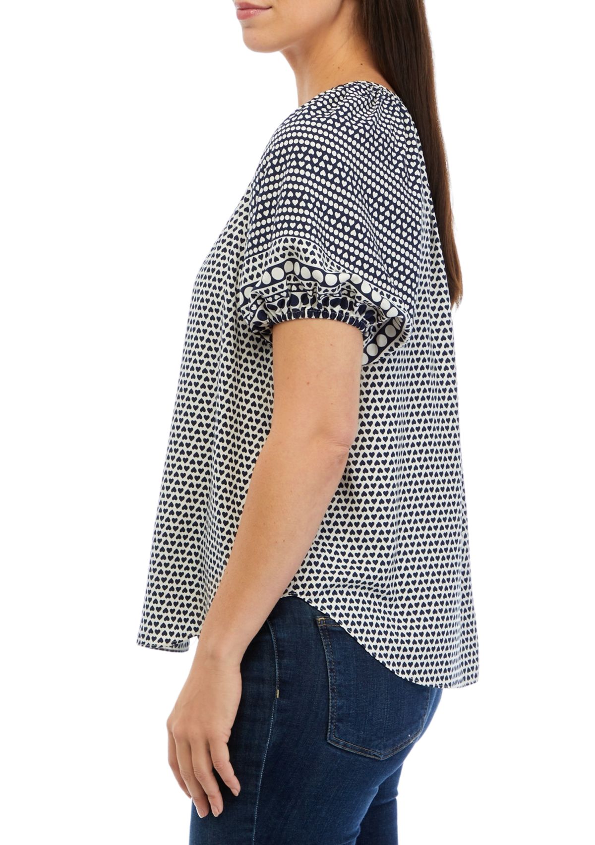 Womens Puff Sleeve Heart Printed Top