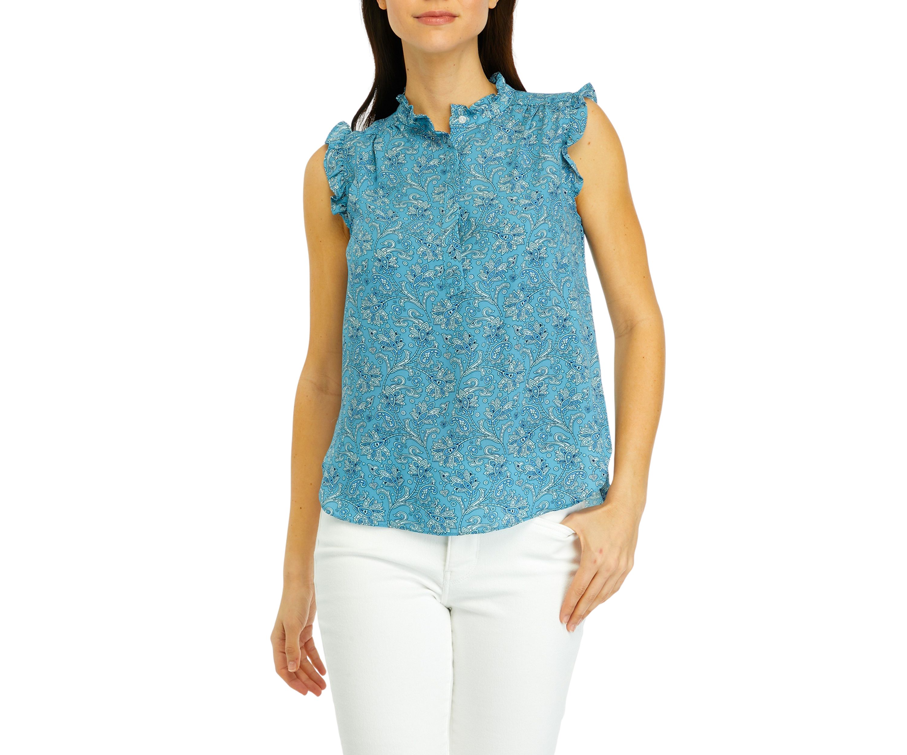 Womens Flutter Shoulder Floral Blouse