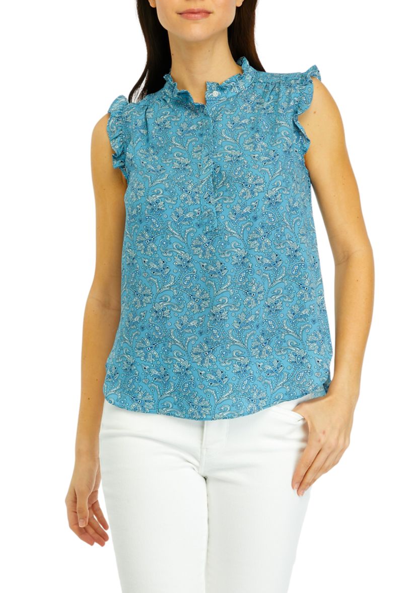 Womens Flutter Shoulder Floral Blouse