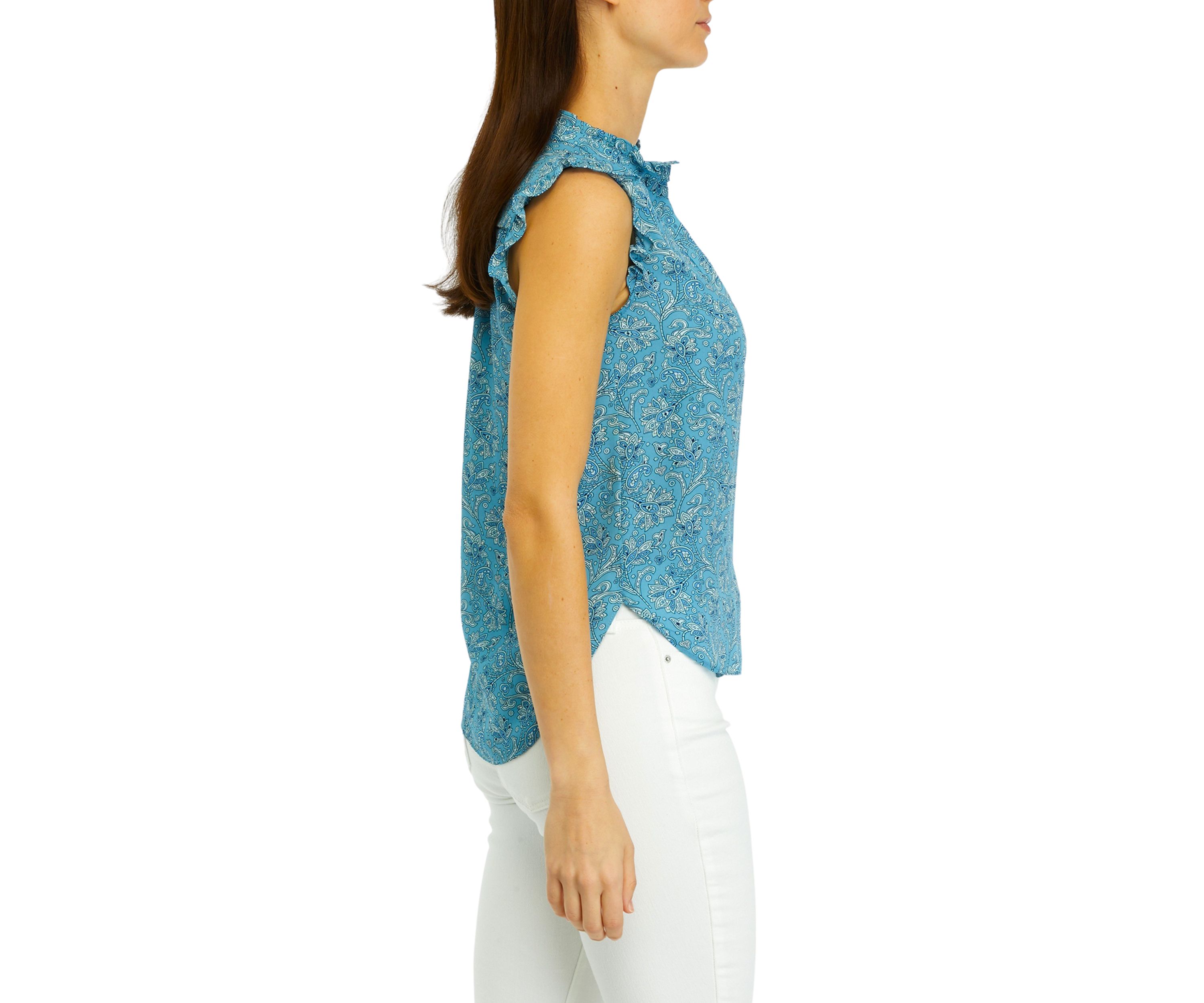Womens Flutter Shoulder Floral Blouse