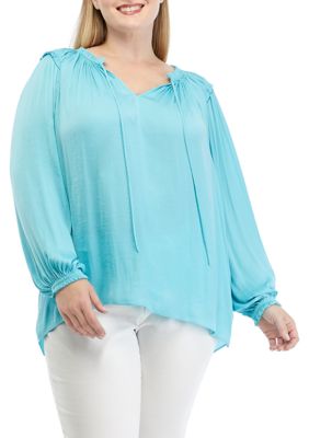 Philosophy Women's Plus Size Airflow Blouse, Blue, 0X