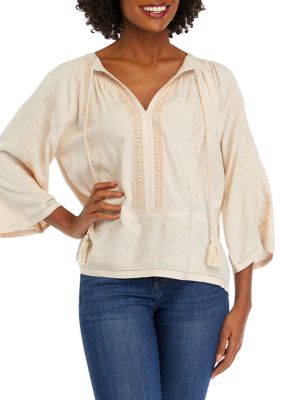 Women's Embroidered Blouse with Tie Detail