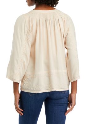 Women's Embroidered Blouse with Tie Detail