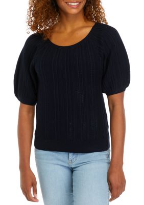 PHILOSOPHY BY REPUBLIC Women's Puff Sleeve Pointelle Sweater, Small