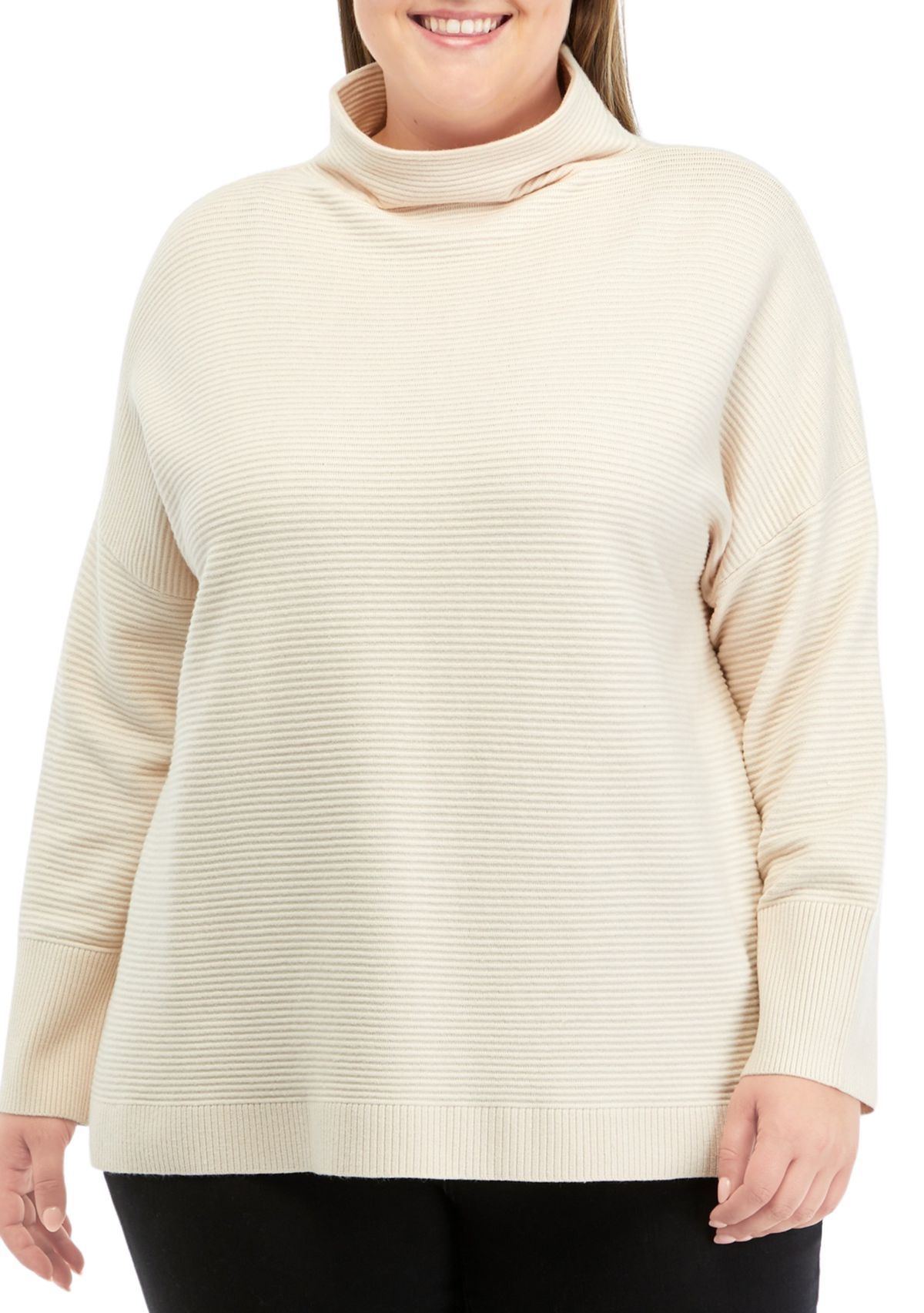 Plus Size Mock Neck Ribbed Sweater