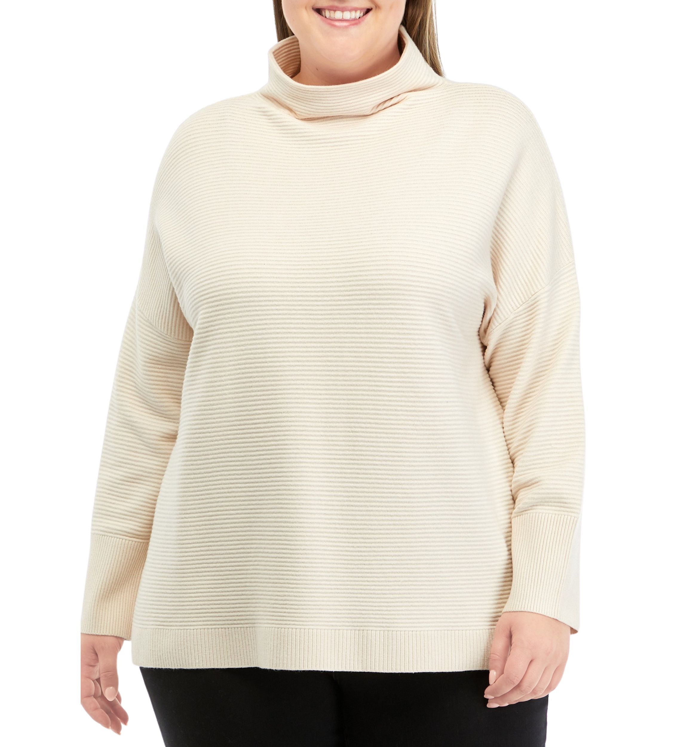 Plus Size Mock Neck Ribbed Sweater
