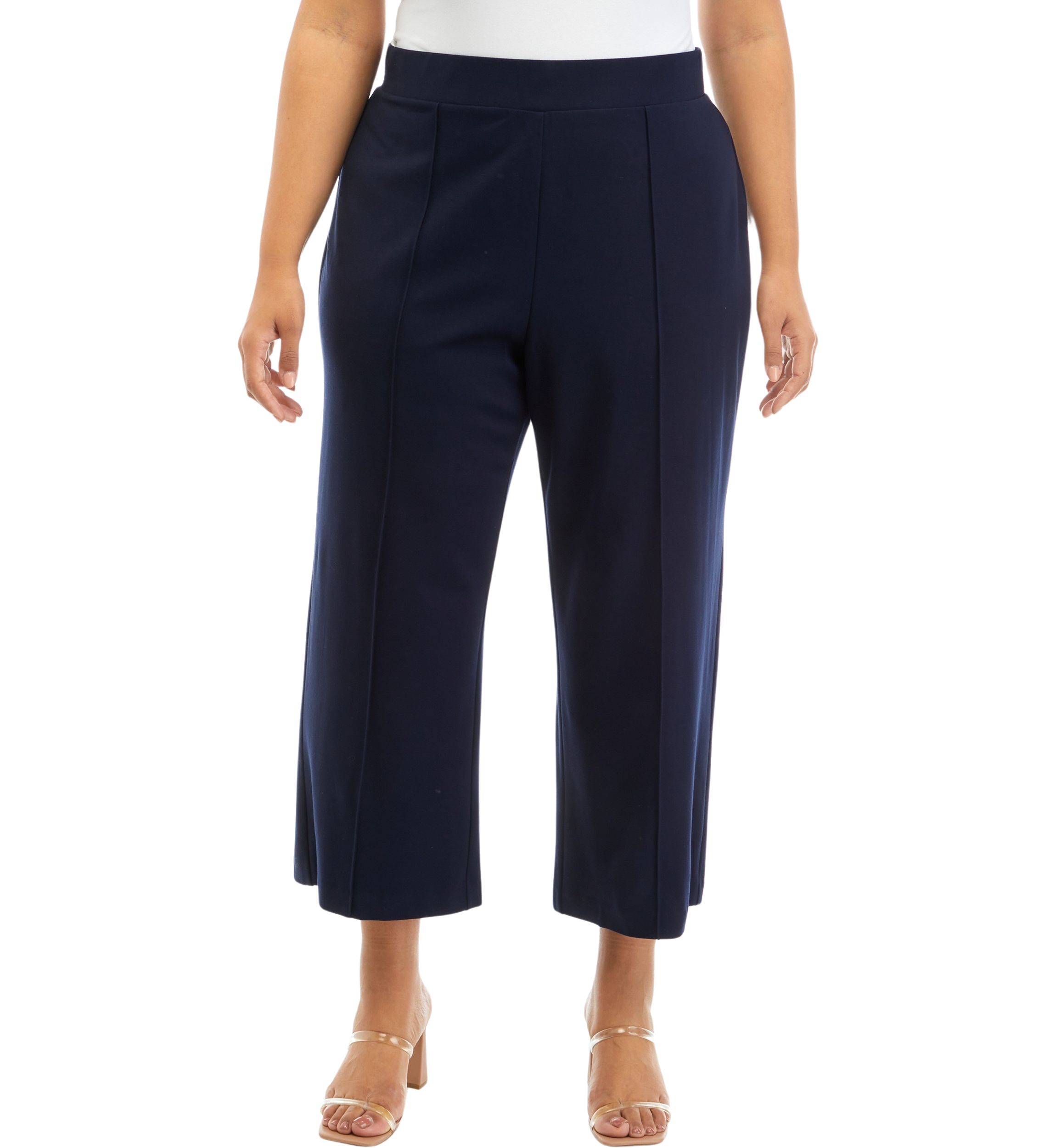 Plus Size Pull On Flare Crop Ponte Pants