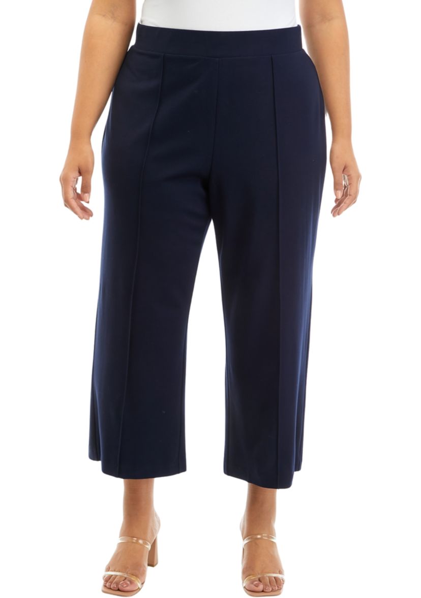 Plus Size Pull On Flare Crop Ponte Pants
