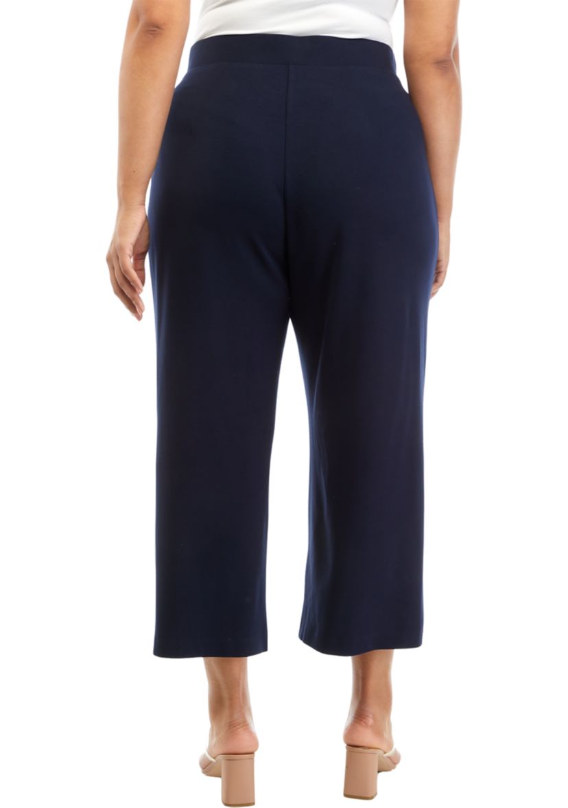 Plus Size Pull On Flare Crop Ponte Pants