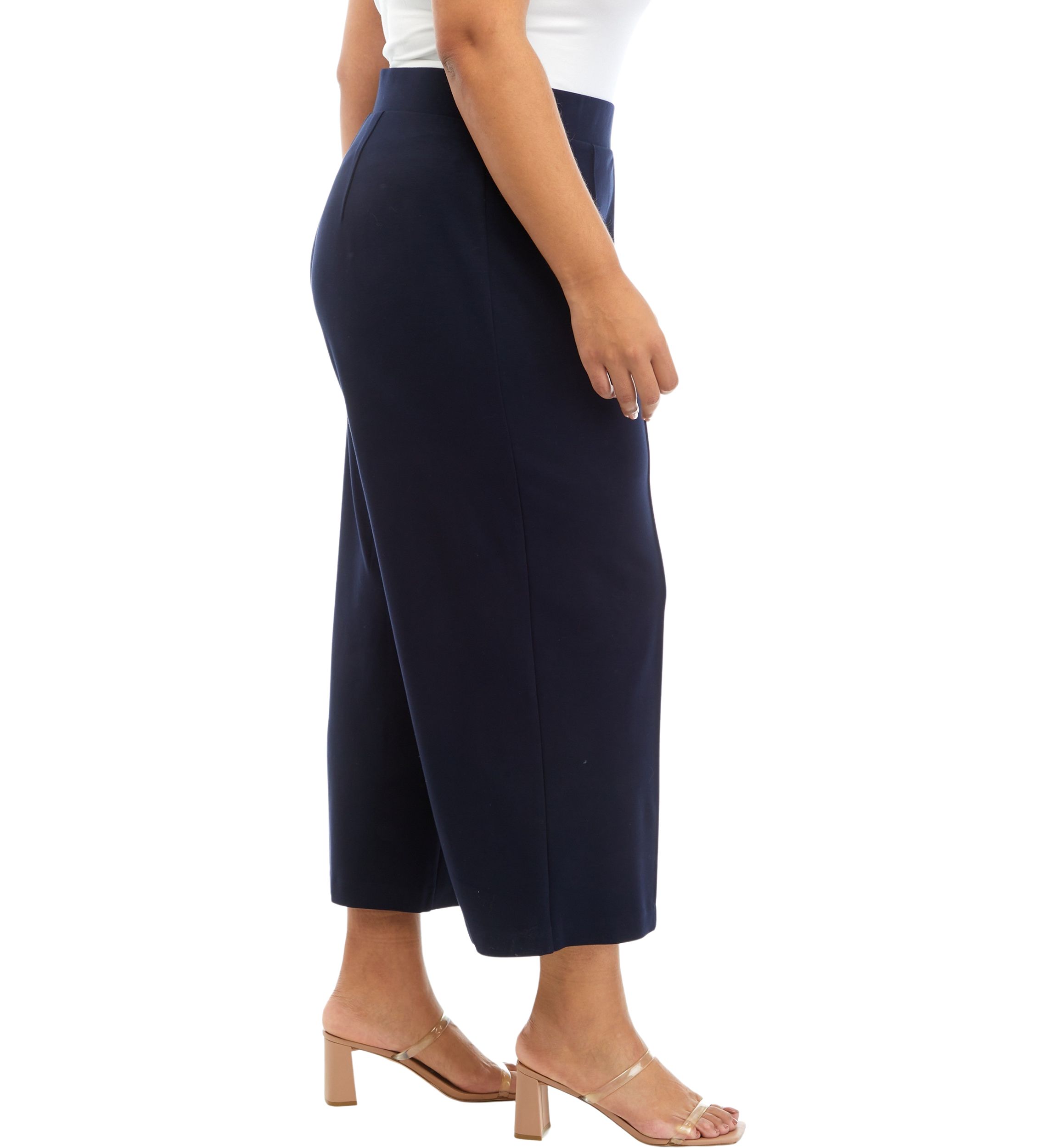 Plus Size Pull On Flare Crop Ponte Pants