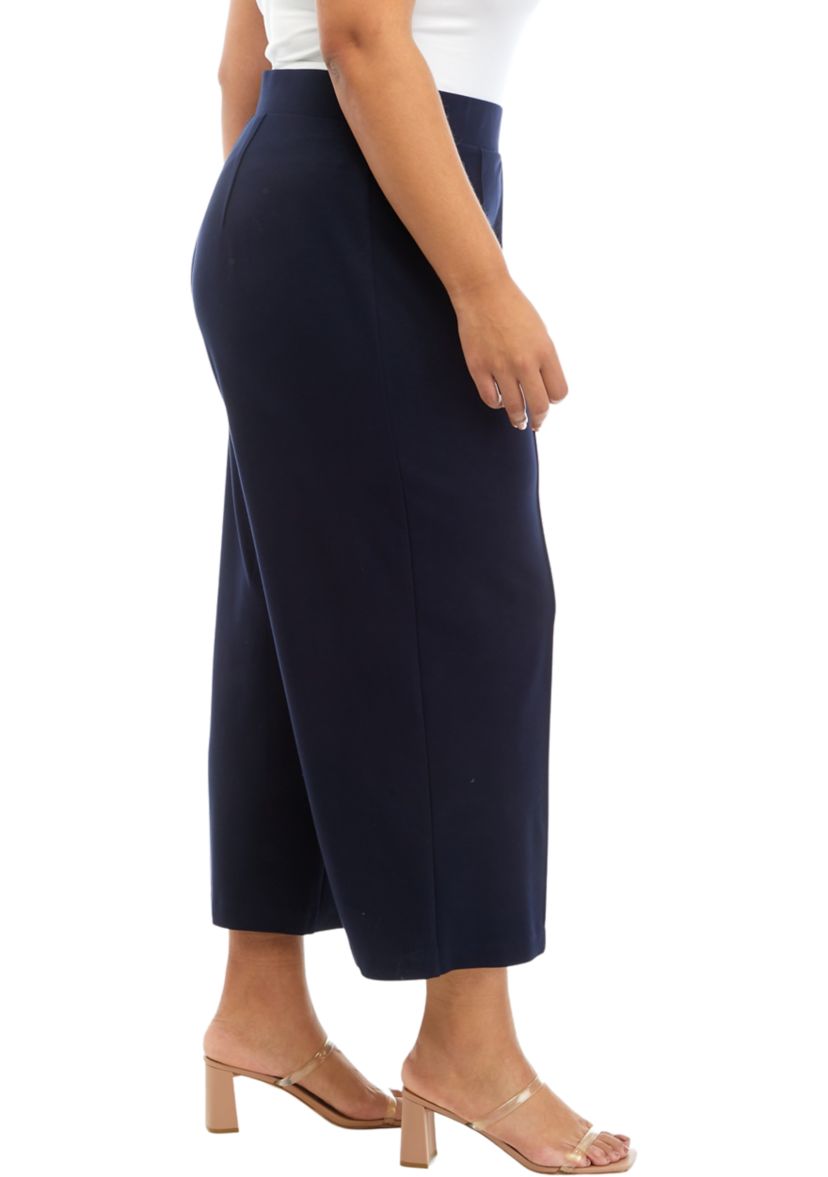 Plus Size Pull On Flare Crop Ponte Pants