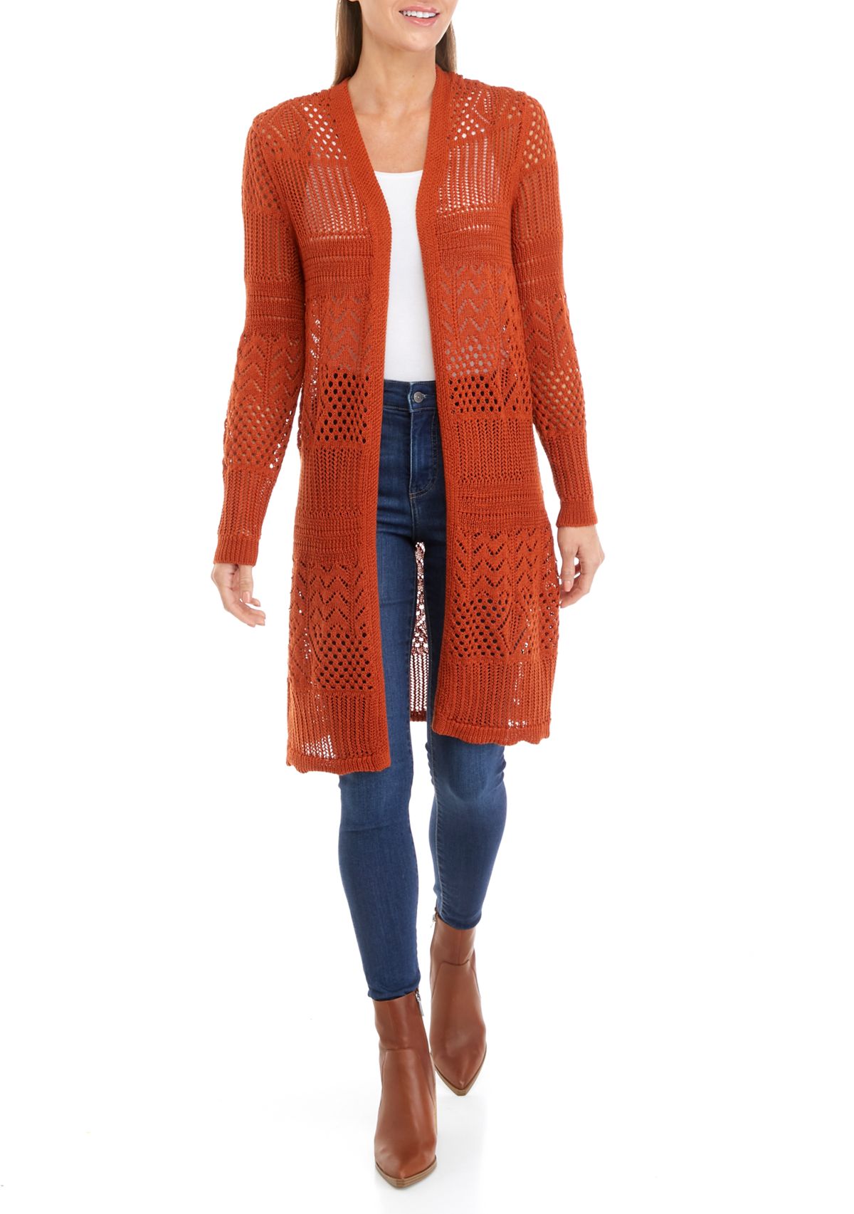 Womens Open Front Pointelle Cardigan