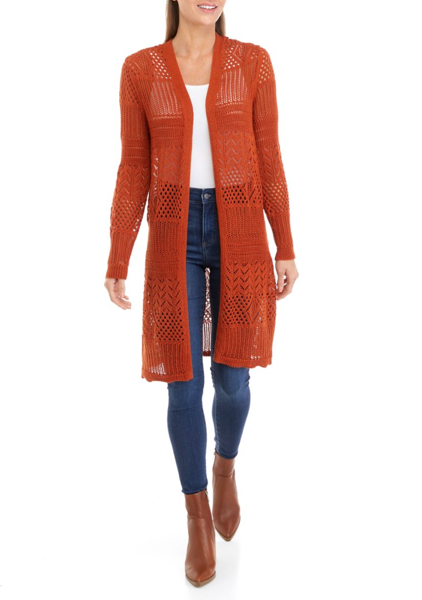 Womens Open Front Pointelle Cardigan