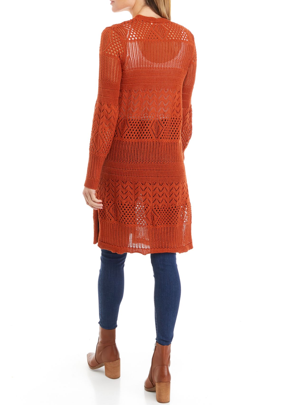 Womens Open Front Pointelle Cardigan