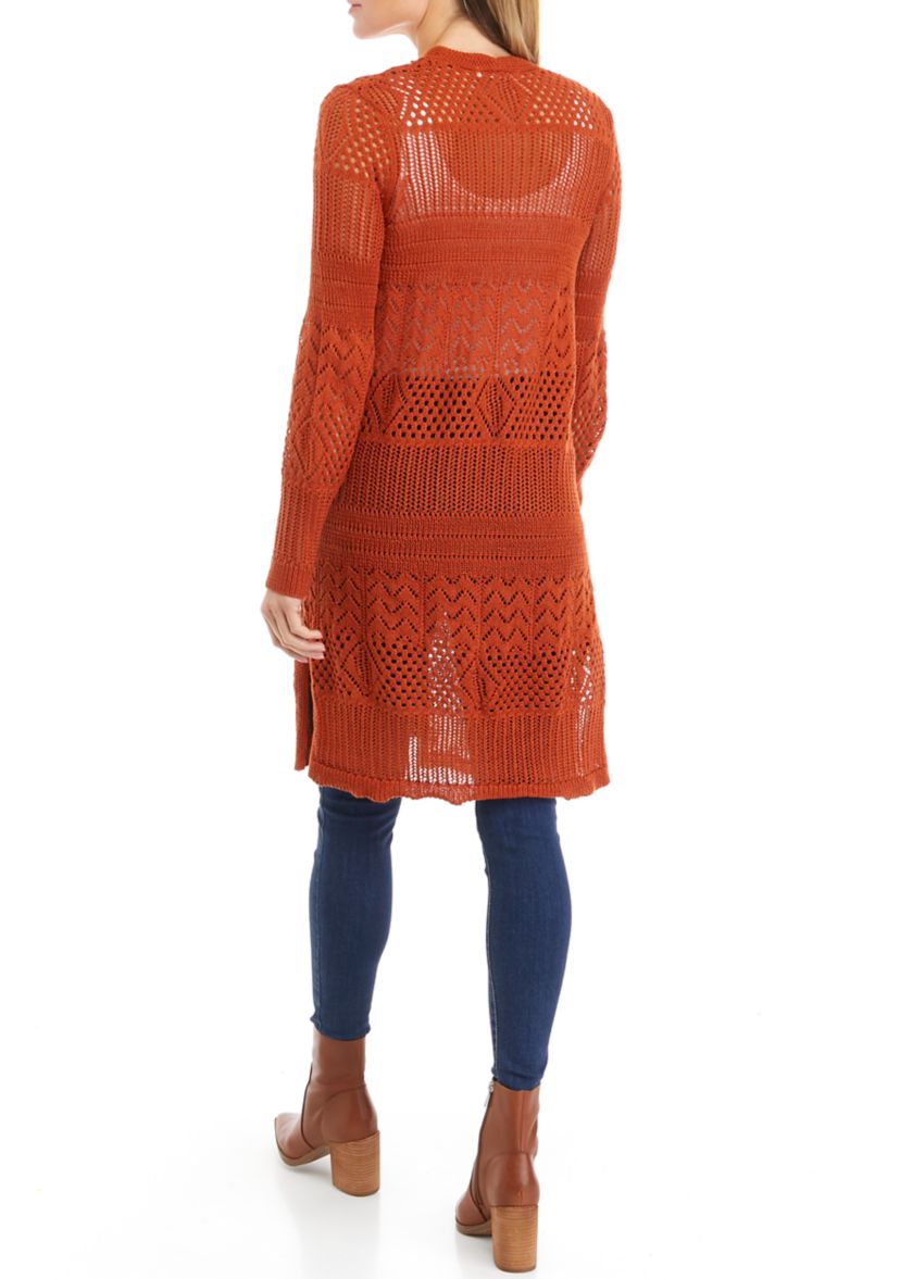 Womens Open Front Pointelle Cardigan