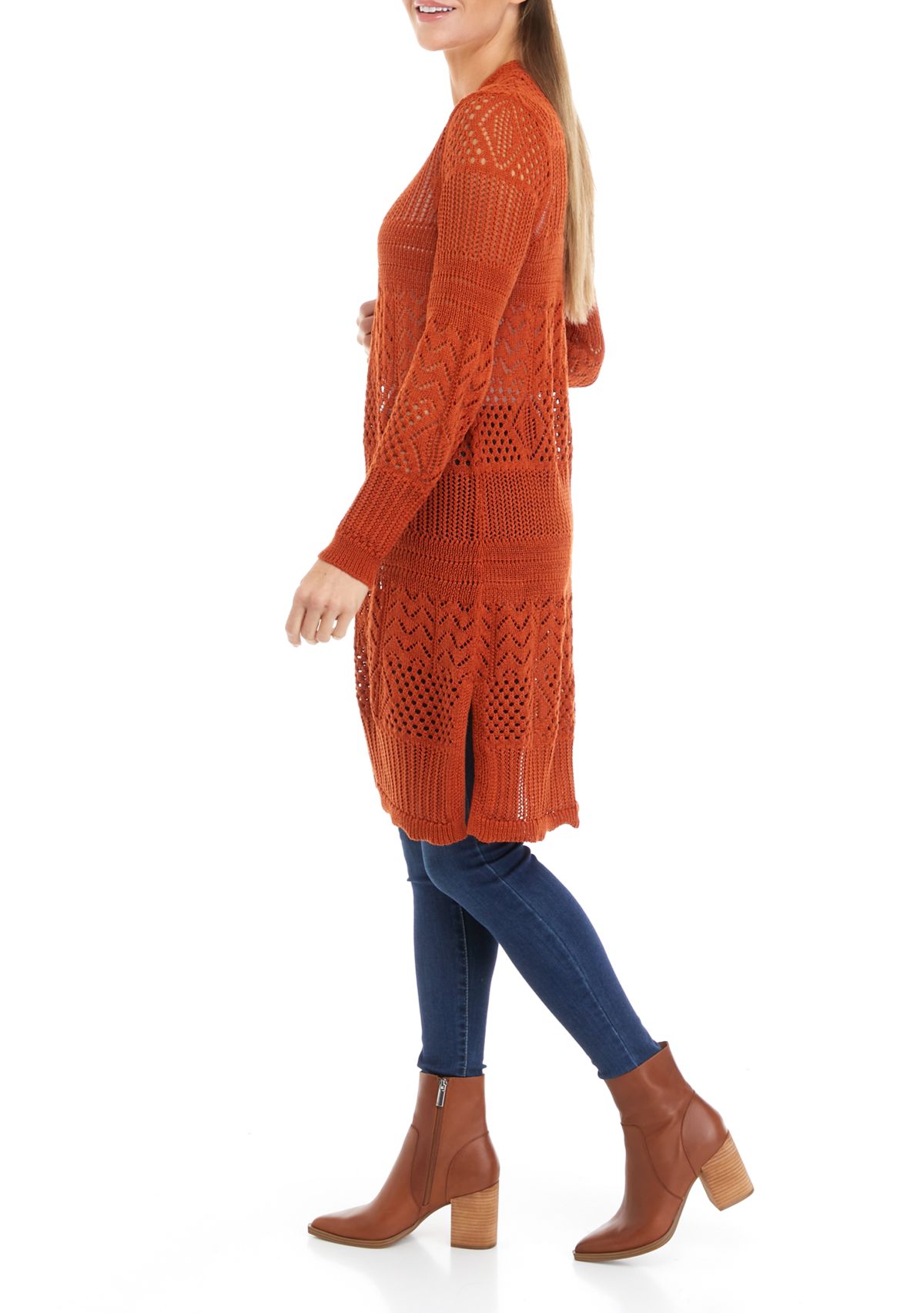 Womens Open Front Pointelle Cardigan