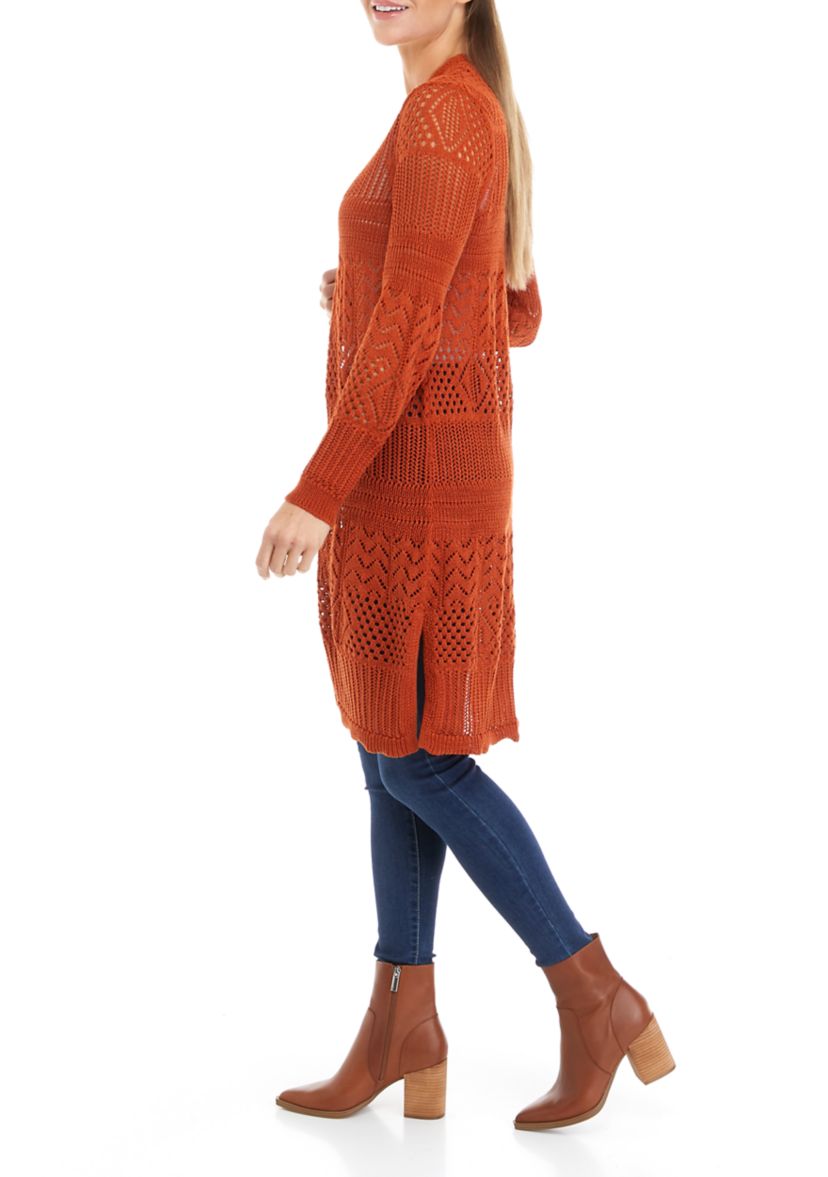 Womens Open Front Pointelle Cardigan