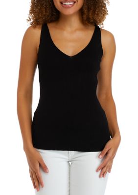 Women's Sleeveless Double V Ribbed Sweater