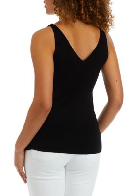 Women's Sleeveless Double V Ribbed Sweater