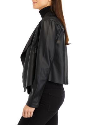 Women's Drop Open Front Vegan Leather Jacket